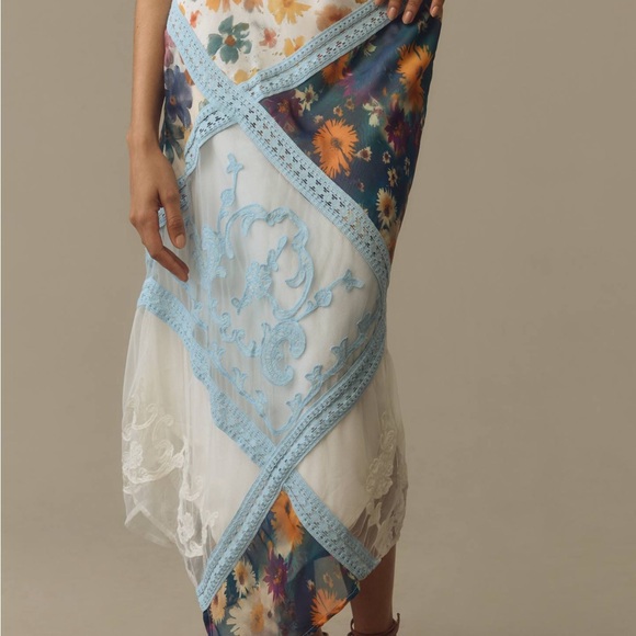 Anthropologie Blue and White Floral Skirt